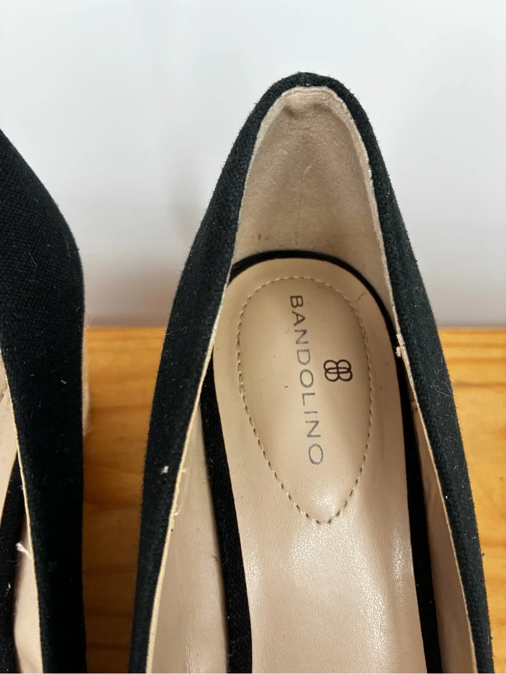 Bandolino Black Canvas Peep Toe Espadrille Wedges Size 7